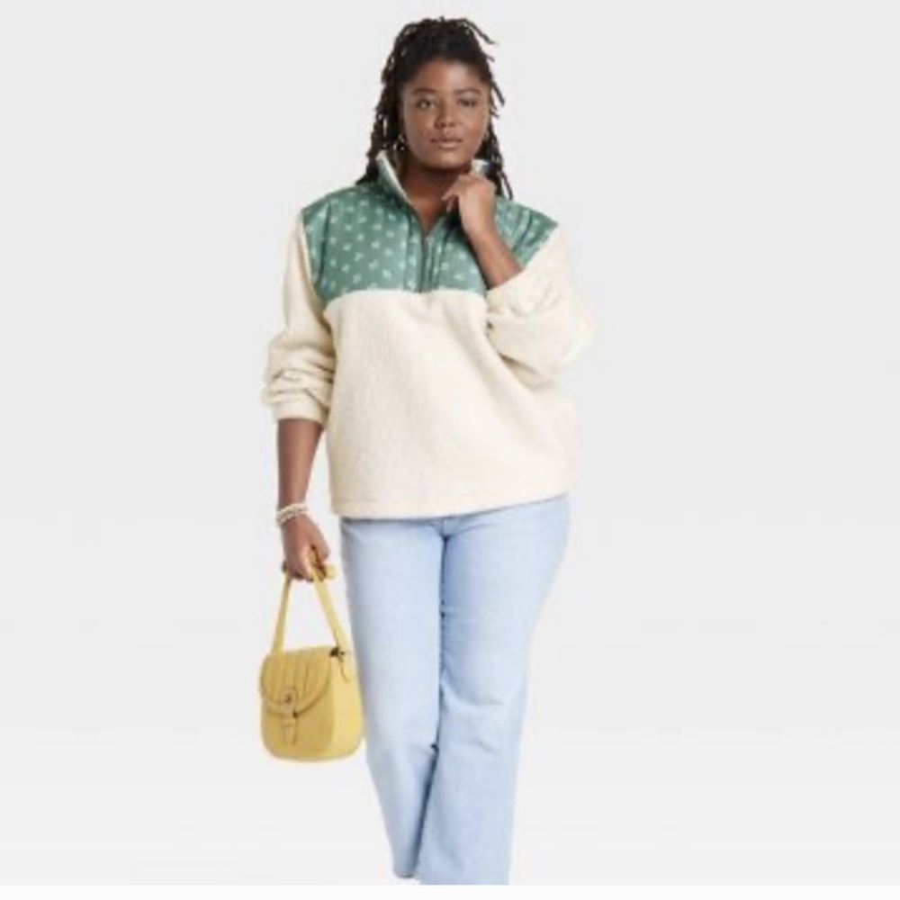 Universal Thread  Faux Shearling Colorblock Quarter-Zip Sweatshirt - Picture 3 of 5